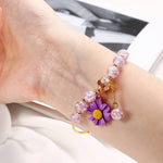 El Regalo 1PC Daisy Flower/Sunflower Crackle Beads Stretch Bracelet for Girls & Women- Fancy Floral Bracelets (Purple)