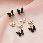 El Regalo Cute 3D Crystal Butterfly Tassel Earrings for Women & Girls | 18K Gold Plated Long Hanging Drop Linear Earrings | Elegant Korean Aesthetic Western Party Jewelry (Black)