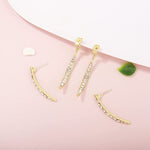 El Regalo Women's & Girl's Cross Curved Earrings, Curved Stick Front Back Linear Drop Hypoallergenic Earrings (Mesh Golden)