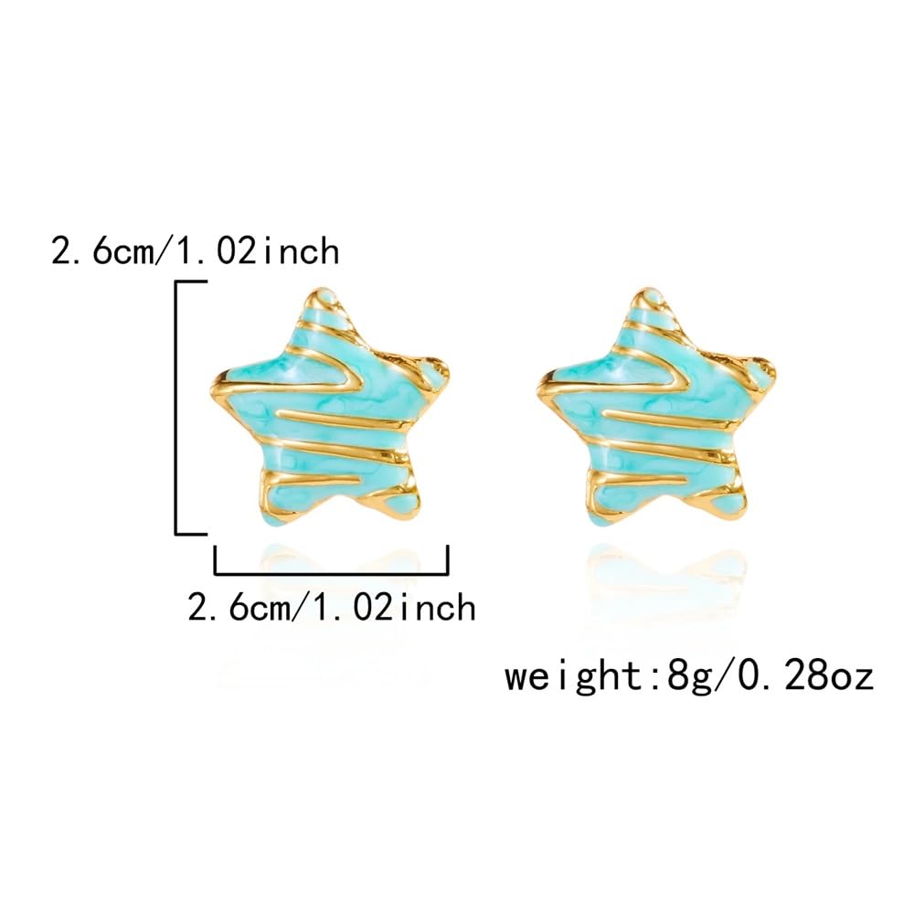El Regalo Stainless Steel Star Stud Earrings for Girls & Women | Anti-Tarnish Gold Plated Cute Star Shape Enamel Contenporary Fashion Studs Earrings (Turquoise Green)