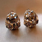 El Regalo Chocolate Rhinestone Encrusted Semi Hoop Earrings for Women & Girls- French Retro Elegant Geometric Faceted Crystals Inlay Versatile Earrings