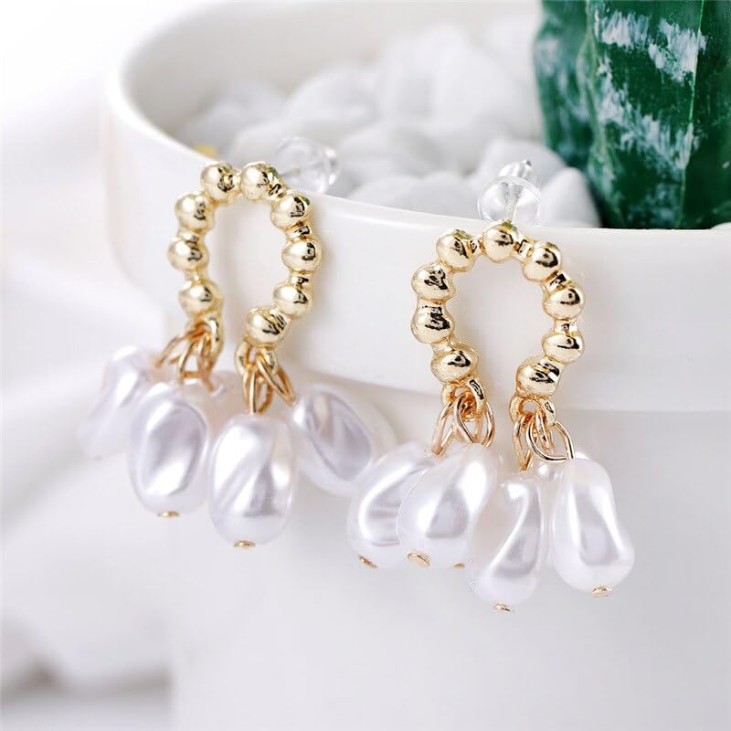 El Regalo Gold Beaded Pearl Hoop Earrings for Girls & Women - Elegant Cascading Teardrop Faux Pearl Drop Earrings - Boho Bridal Wedding Jewelry, Statement Dangle Hoops for Bridesmaids, Anniversary & Prom Gift