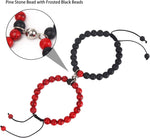 El Regalo 2PCs Magnetic Natural Stones Unisex Bracelets for Couples, Best Friend, Boyfriend & Girlfriend, Long Distance Connecting Bracelets Set- Valentines Day Gift (Red & Black)