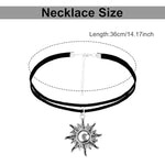 El Regalo 1PC Retro Gothic Sun or Crescent Moon Charm Choker Necklace- Faux Leather Double Layer Sun/Moon Pendant Necklace for Girls & Women (Gothic Sun)