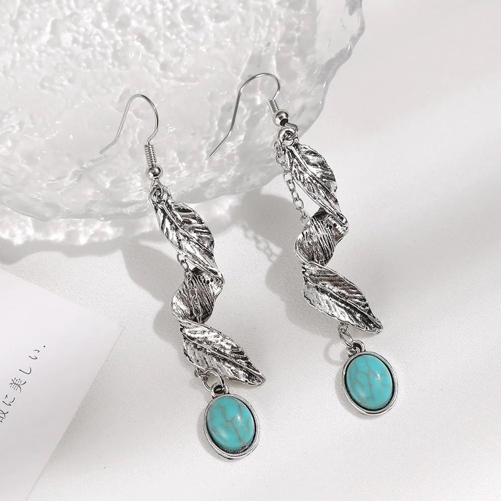El Regalo Retro Imitation Turquoise Feather Vintage Tassel Earrings for Women- Gypsy Earrings Hippie Chic Boho Spiral Feather Earrings