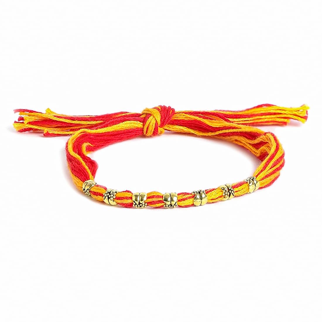 El Regalo 2PCs Red & Yellow Moli Thread Rakhi Combo Set for Brother- Auspicious OM, Ganesha, Satiya, Lion etc. Mauli Rakhi with Roli Chawal Shagun, Message Card in Rakhi Gift Box (Option-5)