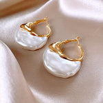 El Regalo Irregular Pearl Hoop Earrings for Women/Girls | Gold-Plated Textured Geometric Drop Earrings | Trendy Statement Fashion Jewellery for Western Outfits and Parties
