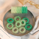 El Regalo 9 Pcs Spiral Hair Ties, No Crease Coil Hair Ties, Phone Cord Hair Ties for Thick Hair - Ponytail Holder Elastics for Kids/Girls/Women (Gradient Green)