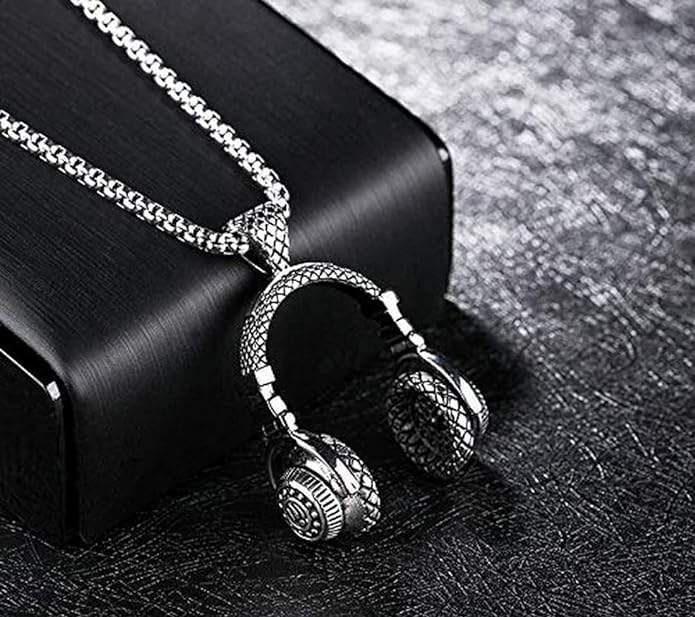 El Regalo DJ Headset Music Earphone Headphone Pendant Necklace with Stainless Steel Chain for Men/Women/Girls/Boys and All Music Lovers