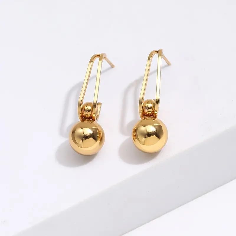 El Regalo Womens Minimalist & Trendy Golden Round Bead Earrings- Simple, Versatile Stainless Steel Stud Earrings