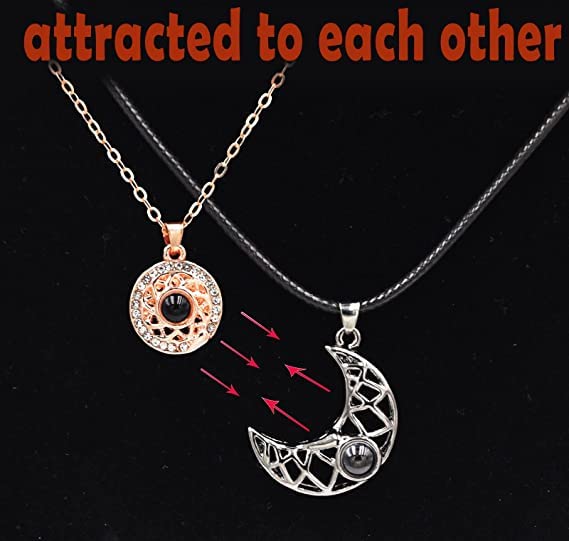 El Regalo BF Magnetic Sun Moon Matching Couple Necklace Set- Best Friend 2 PCs Necklaces Set for Besties/Best Friends/Couples (Golden Silver) For Unisex Adult