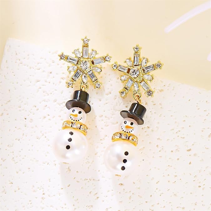 El Regalo 1Pair Cute Christmas Earrings- Xmas Tree, Wreath, Elk, Snowman, Santa Cap, Jingle Bell Earrings (Xmas Snowflake)