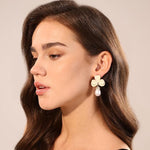El Regalo Cute Orchid Flower Teardrop Pearl Earrings- 14K Gold Plated Pearl Earrings for Women | Floral Enamel drop Ball Earrings (White)