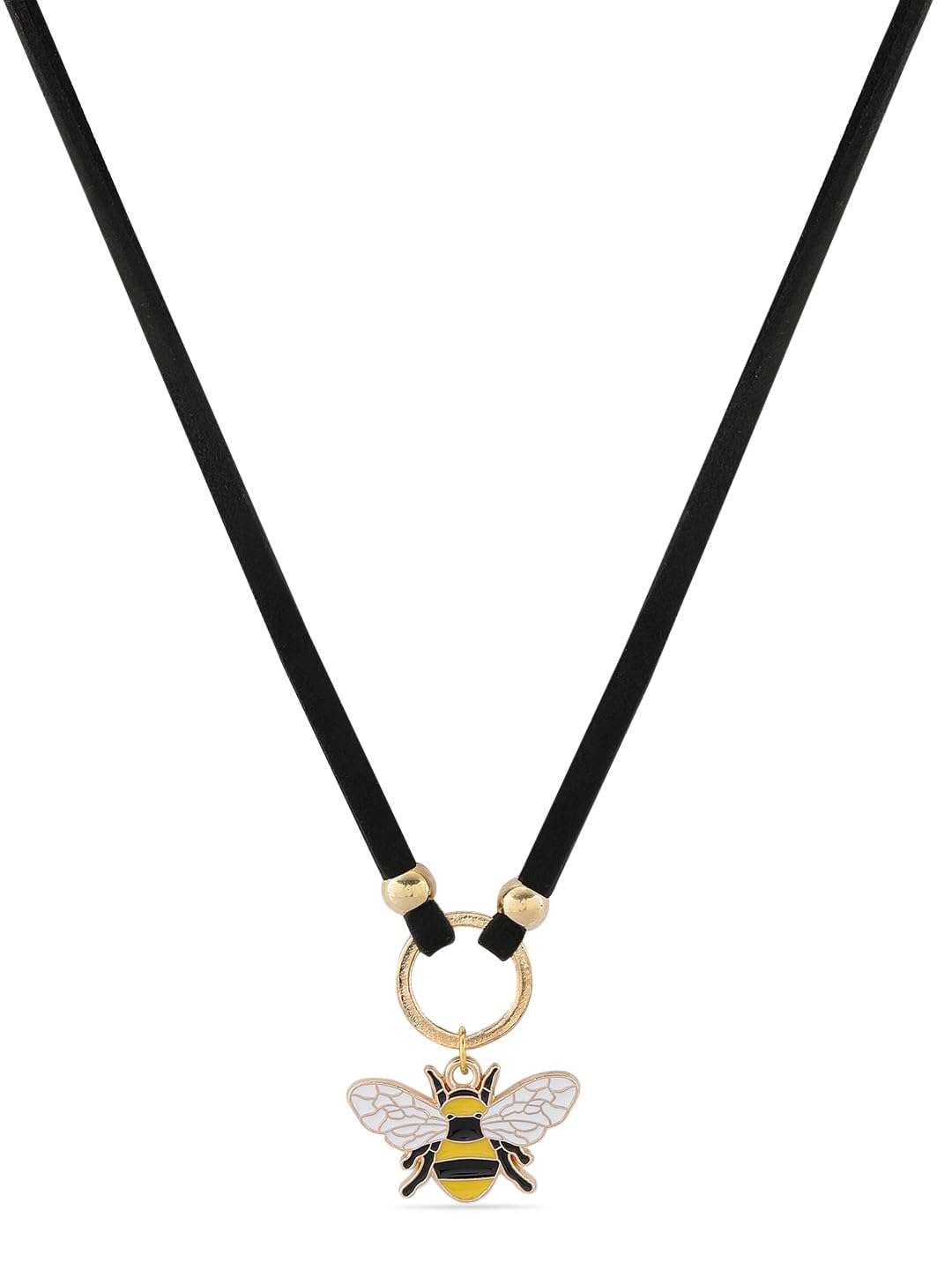 El Regalo 1PC Cute & Fancy Black Faux Choker Collar Necklace with Charms for Girls & Women (Honey Bee Charm Choker)