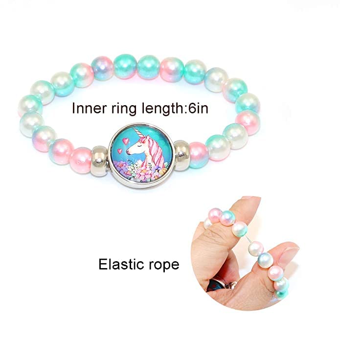 El Regalo 2 PCS Unicorn Bracelets for Girls, Rainbow Beads Bracelet Snap Holder Buttons Beaded Bubble Bracelet Pack for Kids Girls (Option-3)
