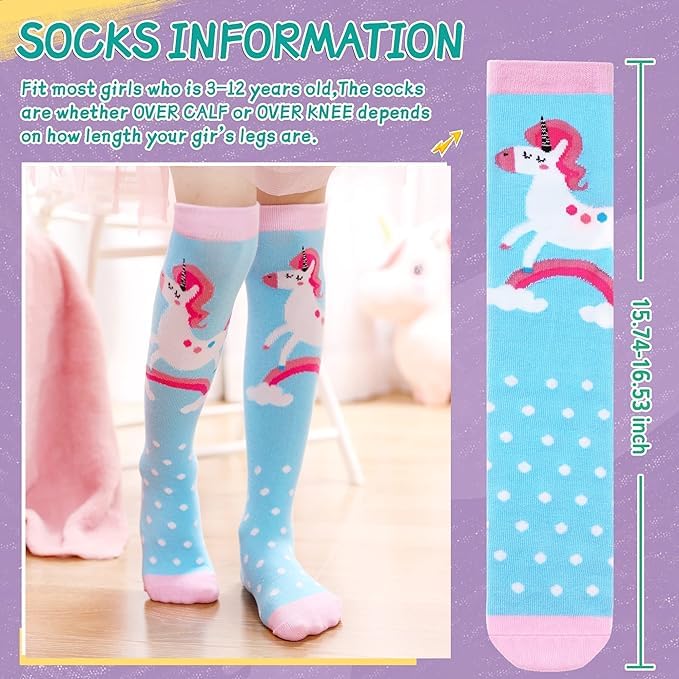 El Regalo Kid's Calf Length Combed Cotton 3 Pairs Cute & Soft Fun Unicorn Printed Funky Socks Cute Animal Cartoon Print Lovely High Knee Socks (3-8 Years), Assorted