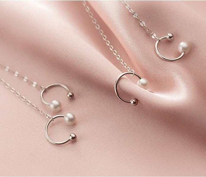 El Regalo Women's 1 Pair Pearl Studs Ear Cuff Earrings- Tassel Chain Imitation Pearl Punk Style Ear Cuff Clip Earrings