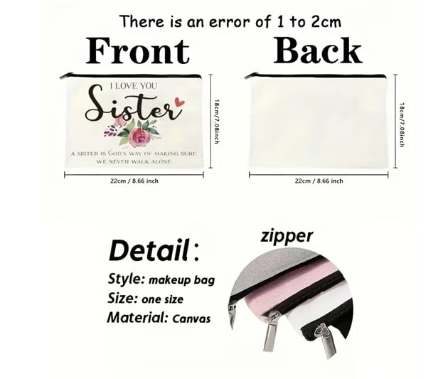El Regalo 1PC 'I Love You Sister' OR Sisters Forever Friends Printed Makeup Pouch, Portable Travel Toiletry Bag, Multipurpose Zippered Organizer Bag (I Love You Sister)