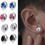 El Regalo 2 Pairs Non-Pierced CZ Magnetic Clip-On Unisex Earrings for Men/Women/Girls/Boys - Colorful CZ Fake Crystal Ear Stud Earrings (Pink & Black)