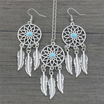 El Regalo Vintage Dream Catcher Feather Earrings Necklace for Girls/Women- Turquoise Bohemian Ethnic Fringe Tassel Dangle Jewelery Set