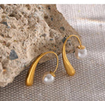 El Regalo Stainless Steel Pearl Ear Jacket Earrings- Exquisite Waterproof/Anti-Tarnish 18k Gold Plated Pearl Drop Statement Fashion Earrings
