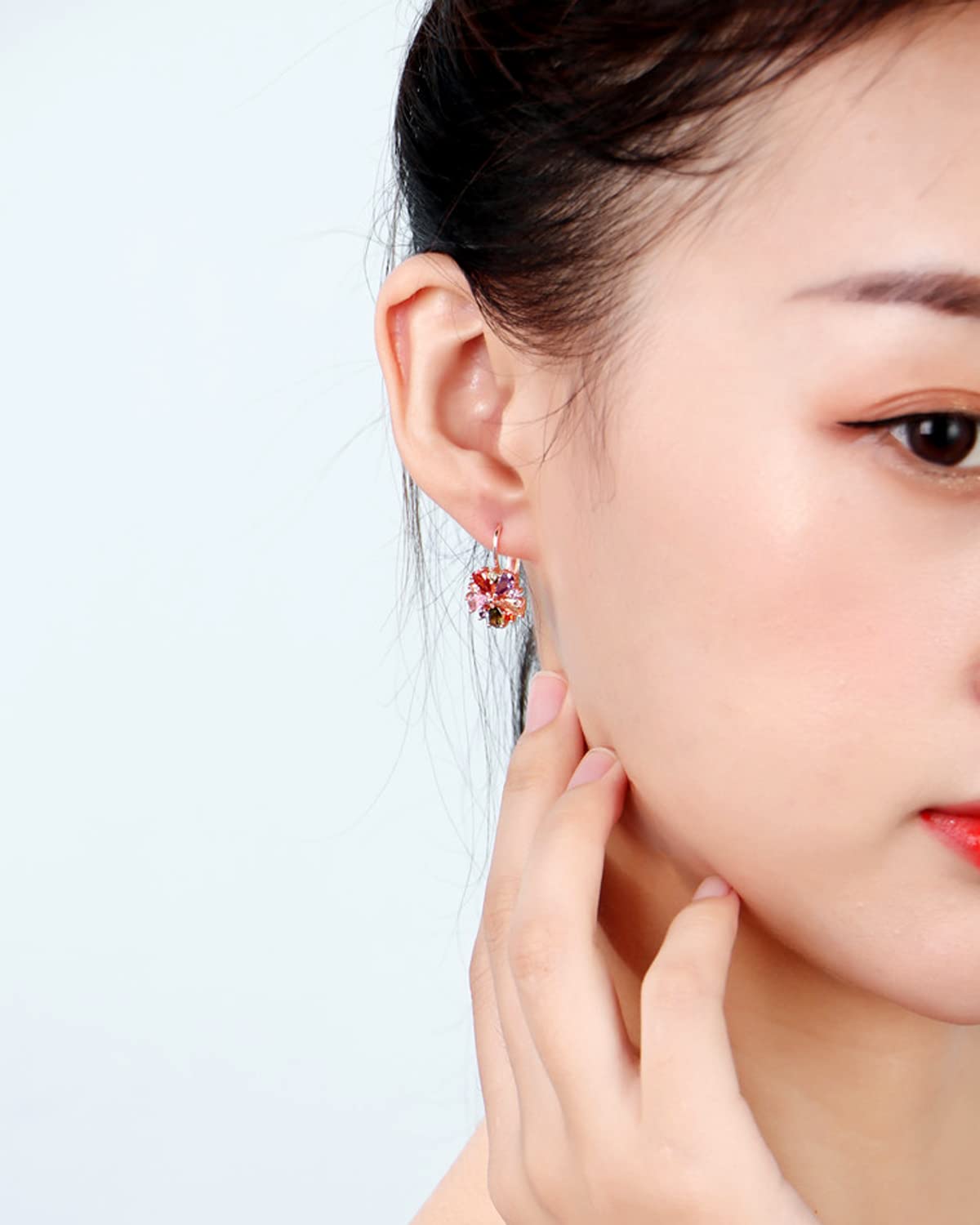 14K Rose Gold Huggie Stud Earrings for Women Gold Hoop Earrings Multicolored Crystal Elements Fashion Bridal Jewelry, Brass, crystals