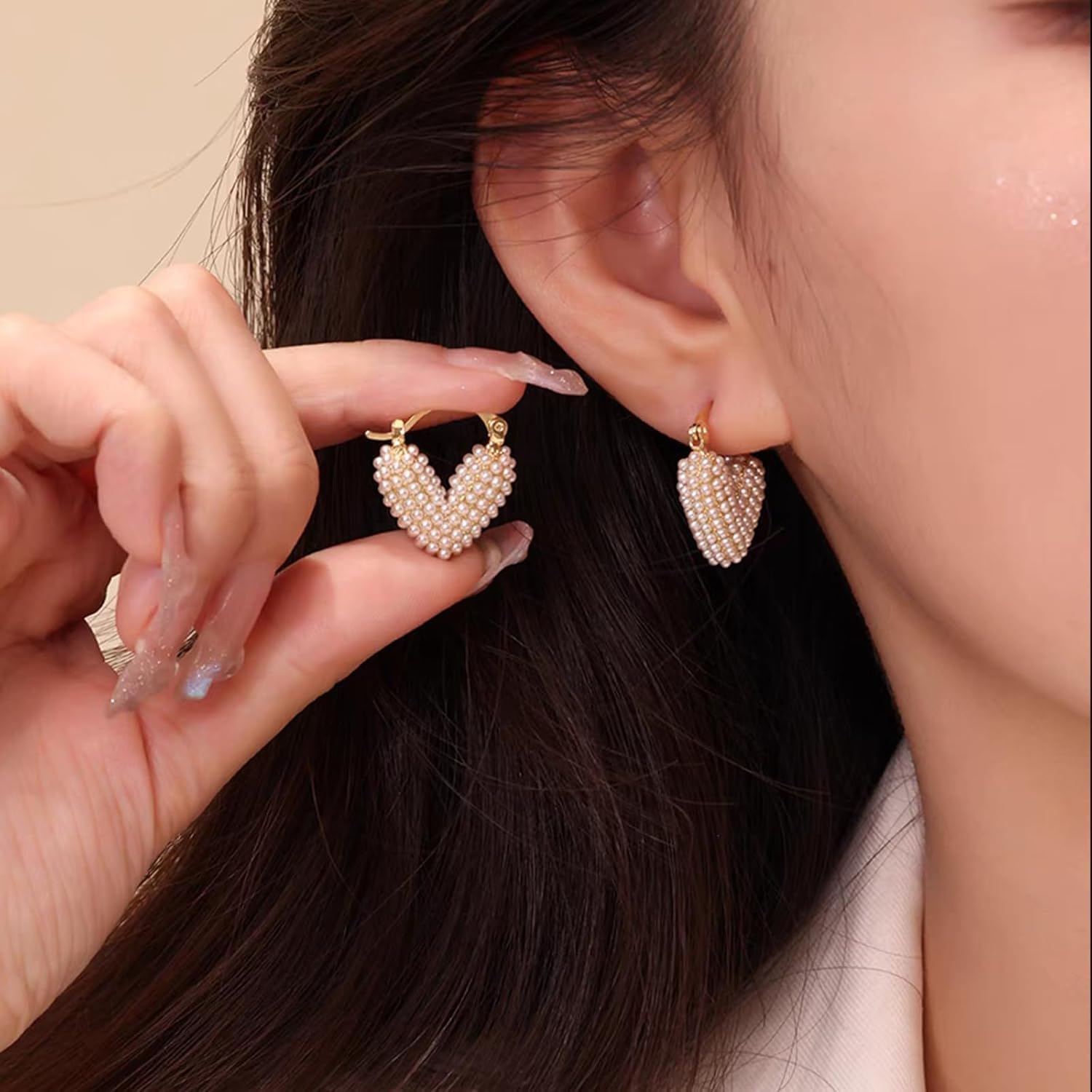 El Regalo Gold-Plated Pearl Heart Hoop Earrings for Women & Girls - Classic, Elegant Tiny Pearl Heart Hoops, Trendy & Fashionable Earrings for Everyday Wear