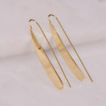El Regalo Minimalist Long Arc Ear Threader Earrings for Women & Girls | Modern Sleek Curved Pull-Through Drop Western Earrings (Gold)