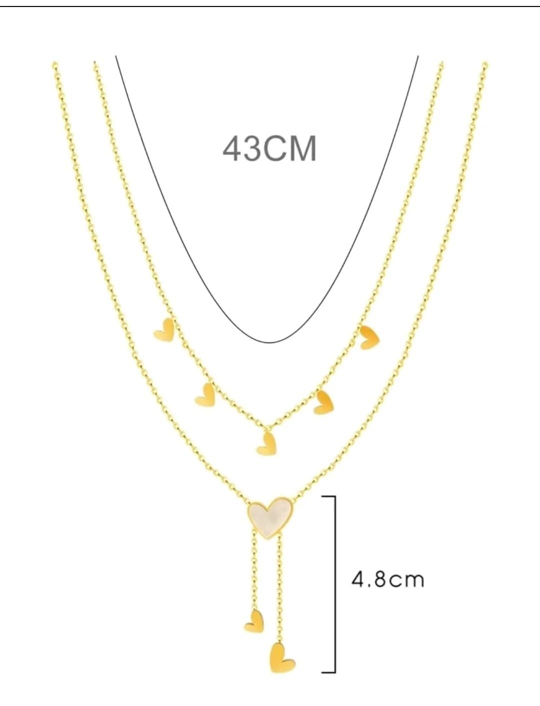 El Regalo Stainless Steel Double Layered Tassel Love Hearts Necklace for Girls & Women- Anti Tarnish, Elegant, Waterproof Hearts Necklace