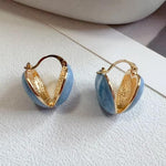 El Regalo Heart Hoops Earrings- Vintage Fashionable Bliss Heart Clip Double-sided Enamel Glaze Eternal Elegance Love Earrings for Women & Girls (Glazed Blue)