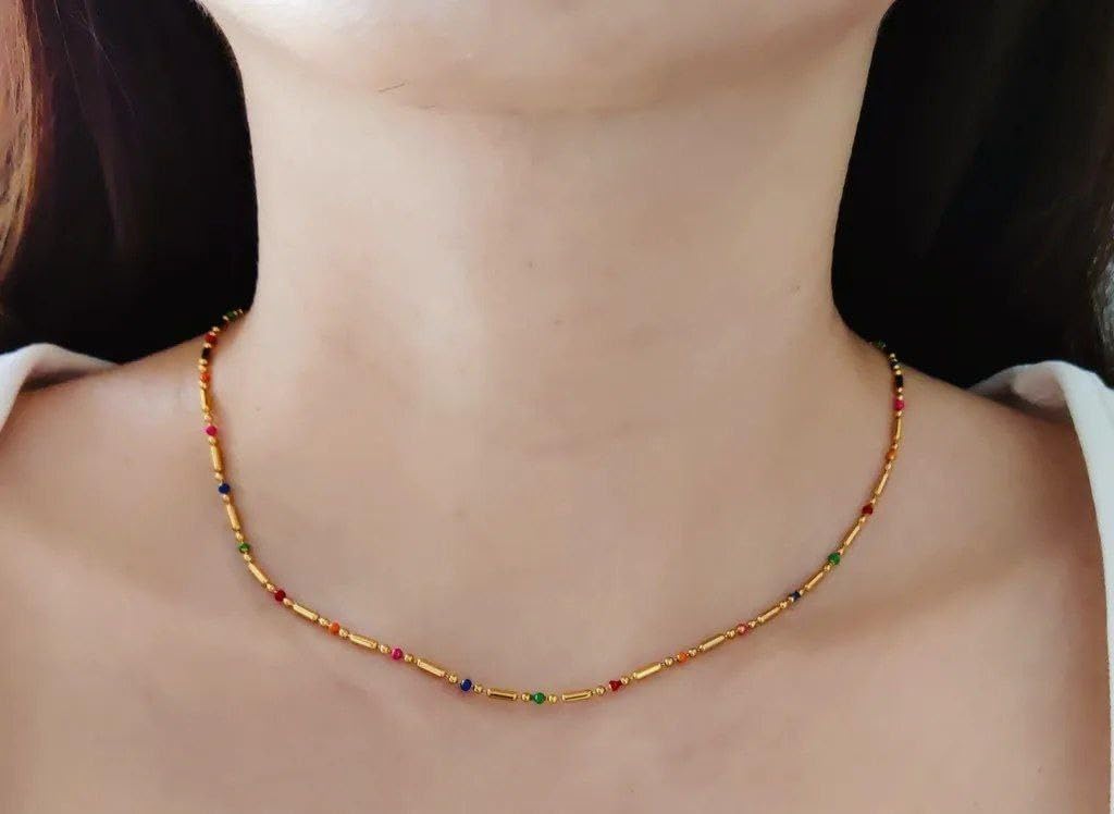 El Regalo 1 Pc Stainless Steel No Rust/Anti Tarnish Quinn Necklace In Multi- Dainty Multi Colored Stainless Steel Chain Necklace For Women