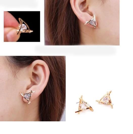 El Regalo Exquisite Triangle Crystal Zircon Earrings- Geometric Hollow Triangle Zircon Stud earrings for Women/Girls (Gold)