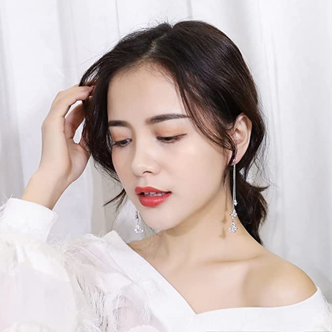 El Regalo Crystal Butterfly Drop Dangle Tassel Earrings for Women & Girls- Long Tassel Butterfly Earrings (White Butterfly Earrings)