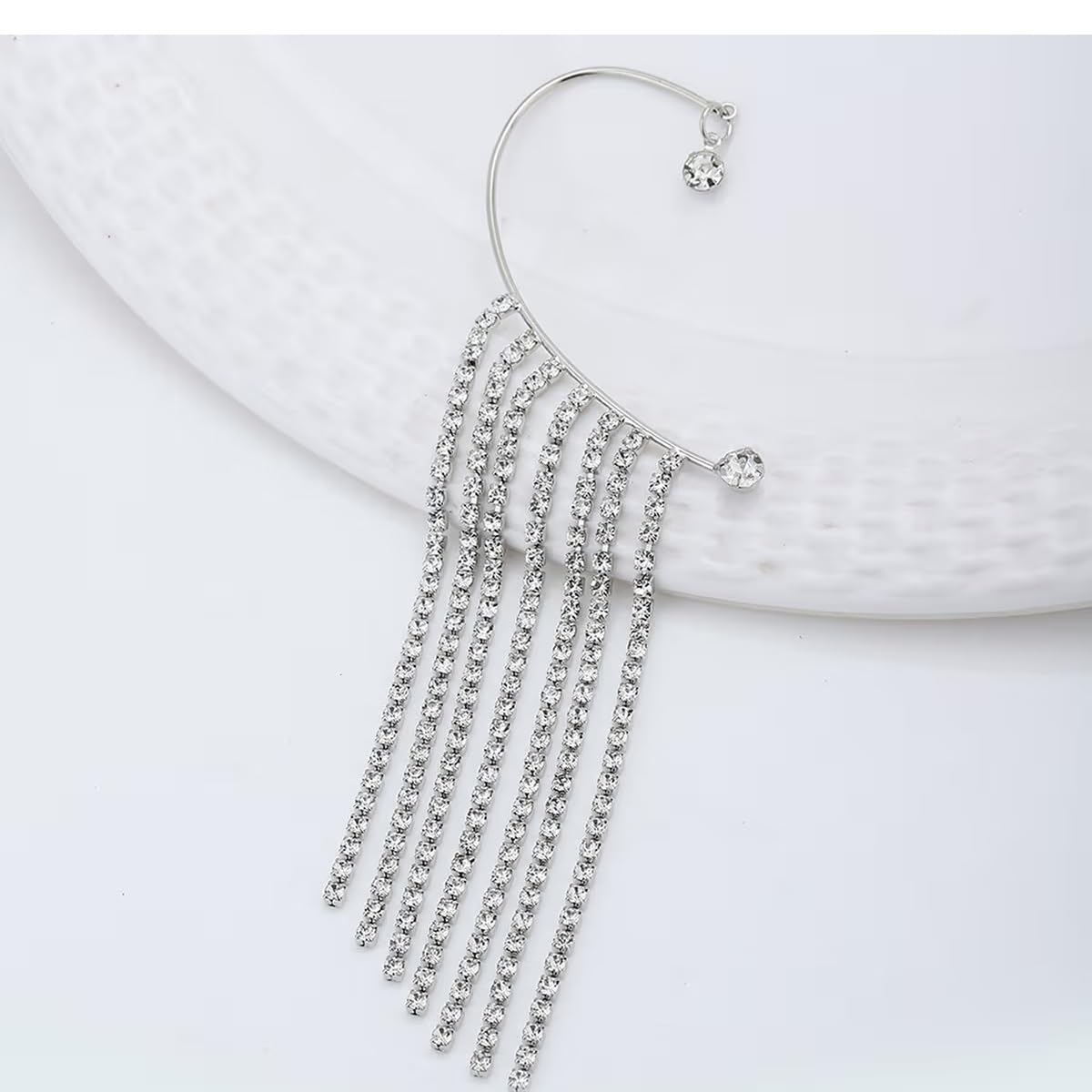 El Regalo 1 Pair Shining Long Tassel Earcuff Climber Earring- Contemporary Ear Cuff Wrap, No Piercing Ear Climber Earring for Girls & Women (Silver)