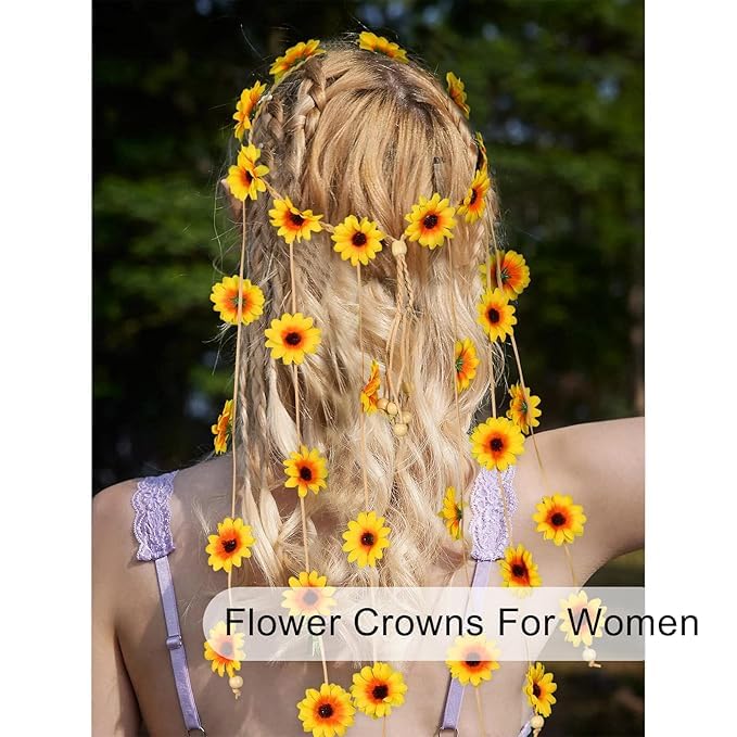 El Regalo Flower Hippie Headband Floral Crown Summer Sunflower Headband for Girls & Women - Wedding Party Hair Accessories (Yellow, One Size)