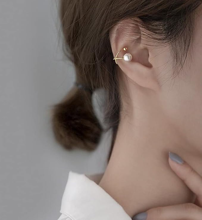 El Regalo Cute Pearl Ear Cuffs Wrap Earrings for Non Pierced Ears- Minimalist Non Piercing Cross Criss Cartilage Clip On Ear Cuffs For Women