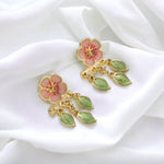 El Regalo Women's & Girl's Vintage European Style Flower Cherry Blossom Ear Jacket Earrings- Front Back Floral Dangle Leaves Stud Earrings