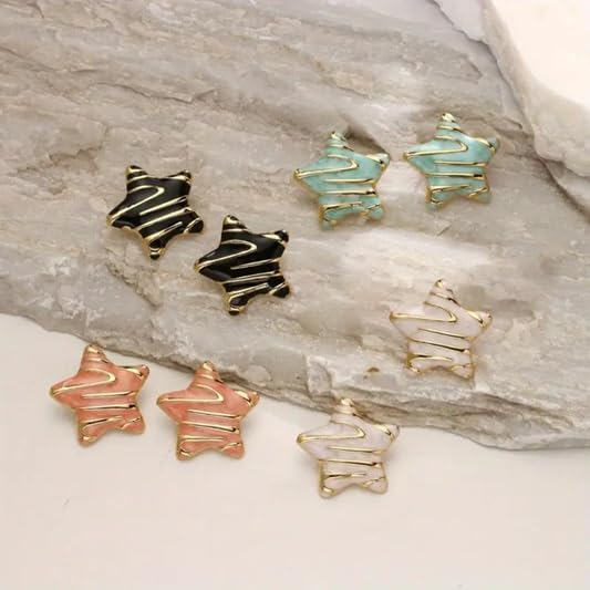 El Regalo Stainless Steel Star Stud Earrings for Girls & Women | Anti-Tarnish Gold Plated Cute Star Shape Enamel Contenporary Fashion Studs Earrings (Peachy Pink)