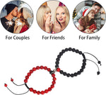 El Regalo 2PCs Magnetic Natural Stones Unisex Bracelets for Couples, Best Friend, Boyfriend & Girlfriend, Long Distance Connecting Bracelets Set- Valentines Day Gift (Red & Black)