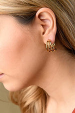 El Regalo Trendy Triple 3 Hoop Stud Earrings- Western Fashion Earrings for Girls & Women (Golden Hoops)