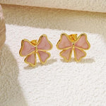 El Regalo 1Pair Stainless Steel Anti-Tarnish Pink Enamel Earrings for Girls & Women | Trendy & Cute Leaf, Bow, Ribbon, Strawberry & Butterfly Stud Earrings (Bow stud)