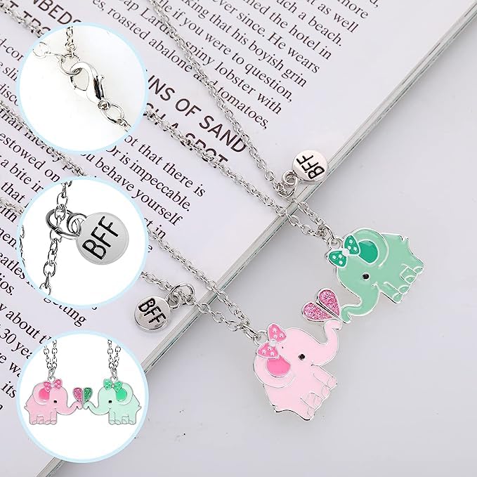 El Regalo 2 PCs BFF Best Friend Forever Split Magnetic Matching Unisex Pendant Necklaces Set- Friendship Necklaces Set for Besties/Best Friends/Soul Sisters (BFF Elephant Necklaces Set)
