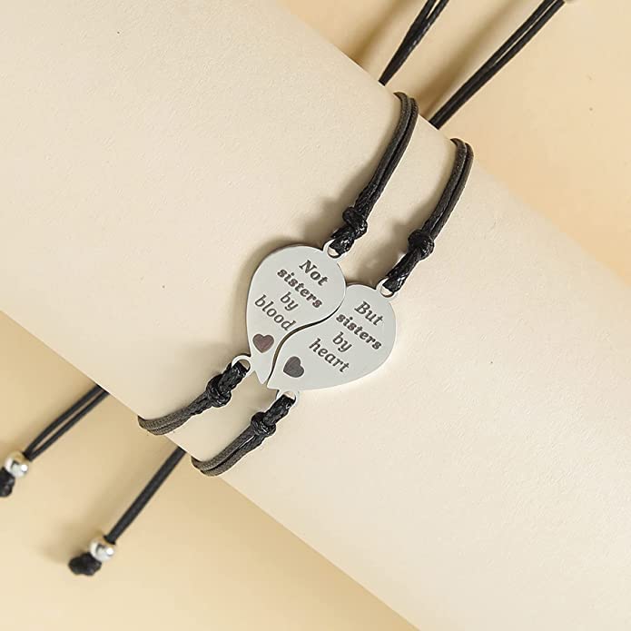 El Regalo 2PCs Best Friend Stainless Steel Not Sister by Blood But Sister by Heart Friendship Bracelet Set for Girls & Women