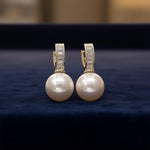 El Regalo Premium Inlaid CZ Pearl Hoop Earrings for Women & Girls | Elegant Korean Style Pearl Drop Huggie Earrings | Party, Wedding & Daily and Office Jewelry (White)