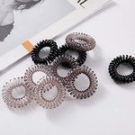 El Regalo 9 Pcs Spiral Hair Ties, No Crease Coil Ties, Phone Cord Ties for Thick Hair - Ponytail Holder Elastics for Kids/Girls/Women (Black Grey Shades)