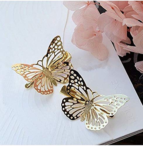 El Regalo 2 Pcs Barrette Hollow Out Golden Butterfly Metal Hair Clips For Girls & Women (Set Of 2) (Golden)