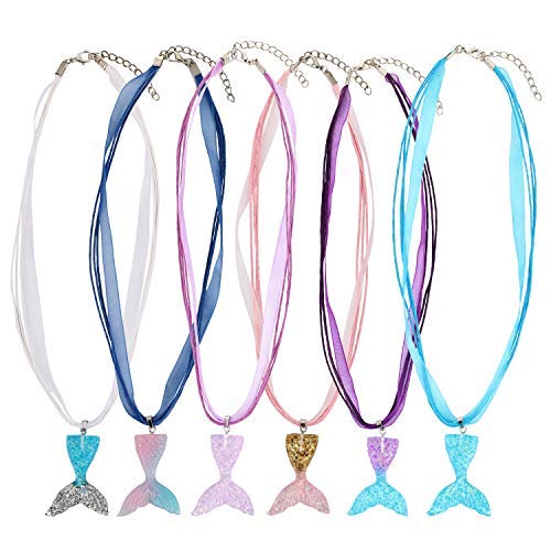 El Regalo 2Pcs Mermaid Fish Tail Necklaces Set- Mermaid Fishtail Necklace Gorgeous Pendant Necklace for Mermaid Birthday Supplies Girl's Party Ocean Theme Party Supplies (Color Option- 2)