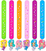El Regalo 2 PCs Mermaid Snap Silicon Slap Wristband for Girls & Boys- Kids Party Favors, Mermaid and Stars Slap Bands for Kids Girls Boys (Light Pink & Sea Green)
