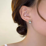 El Regalo 1pair Copper Imitation Faux Pearl Grey Color for Girls & Women- Elegant, Western Versatile Pearls Stud Earrings (Gold)
