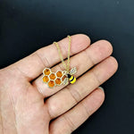 El Regalo Enamel Honeycomb Bee Earrings, Pendant Necklace Jewelry Set for Girls & Women - Geometric Hexagon Honeycomb Beehive Dangle Earrings (Style-1)